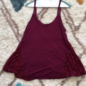 Maroon tank top with lace detail